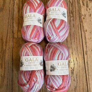 4 Small Skeins GALA Mixed Fiber Yarns Color Pinks & Gray's Combo 50 gr ea
